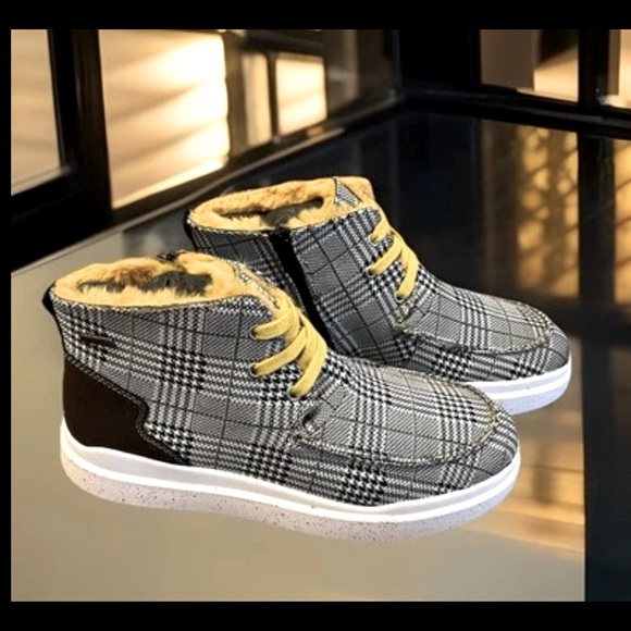 Plaid Black Yellow Fur Boot Zip-Up & Lace Romika Helsinki 02 Sz40 8-8.5 Sneakers - Picture 2 of 16